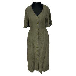 Appraisal Olive Button-Front Dress Size 8 Womens 3/4 Sleeve 100% Lyocell